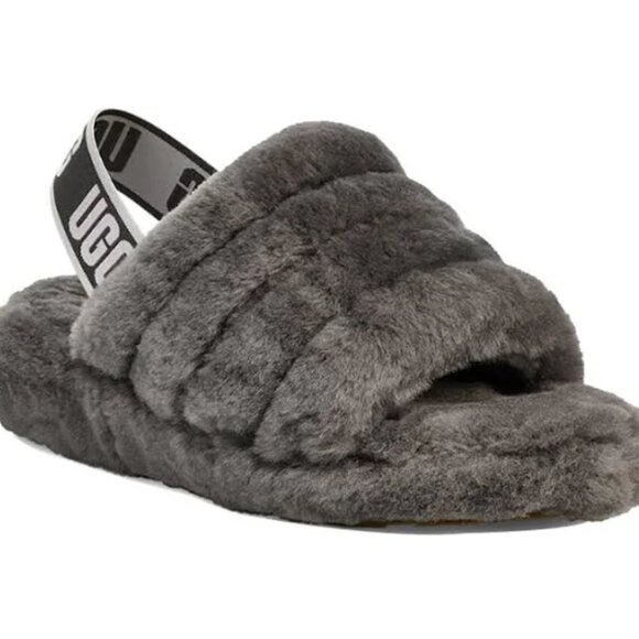 NO BOX Ugg Women's 'Fluff Yeah' Slide Sandals Charcoal Size 7 $150 5C186 - Picture 2 of 6